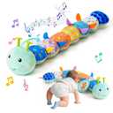 Baby Toys 0-6 Month, Musical Caterpillar Baby Rattle, Plush Sensory Toy with Mirror, Crinkle Textures, Newborn Developmental Tummy Time Stuffed Animal for Infants Boys Girls 6-12 Months (Blue)