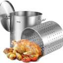 VEVOR Stainless Steel Stockpot, 64 Quart Large Cooking Pots, Cookware Sauce Pot with Basket, Lid, and Handle, Heavy Duty Commercial Grade Stock Pot, Sanding Treatment, for Large Groups Events Silver (63.9 Quarts)