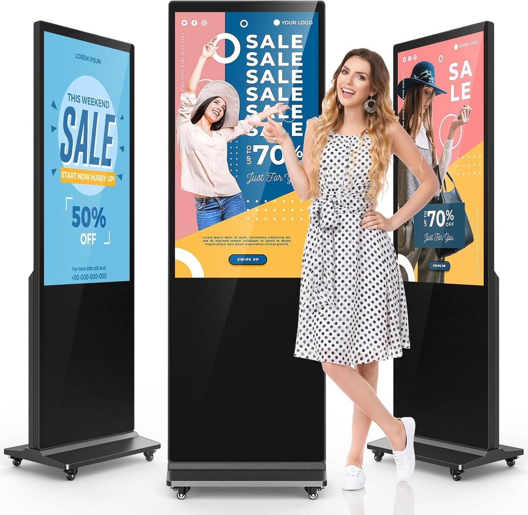 antfraer 43" Digital Signage Kiosk, 2K Resolution Digital Signage Video Monitor, Android 11.0 OS 4GB RAM& 32GB ROM Indoor Advertising Display Totem with WiFi & HD Inputs Non-Touchscreen