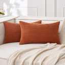 MIULEE Pack of 2 Rust Pillow Covers 12x20 Inch Soft Boho Striped Corduroy Throw Pillow Covers Set Decorative Square Cushion Cases Pillowcases for Sofa Bedroom Couch