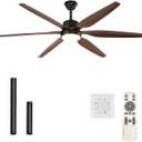 66 Inch Black Farmhouse Ceiling Fan with Light,6 Walnut Blades