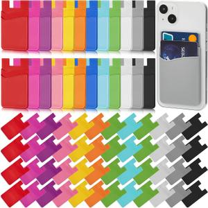 Fulmoon 72 Pcs Phone Card Holder for Back Silicone Adhesive Wallet Case Pouch 2 Pocket Wallet Stick on Cell Phone Sleeve for Most Smartphones ID Business Credit Cards, 12 Colors
