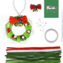 2 x Farbeniok Christmas Pearl Ring Pipe Cleaner Craft Kit, DIY Wreath Ornament Supplies Set with Beads, Bow for Tree Decor, Interior Decoration, School Bags, Children's Festival (Green)
