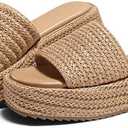 Coutgo Womens Platform Sandals Raffia Espadrilles Slip on Open Toe Cute Boho Summer Beach Slide Sandals Size 7.5