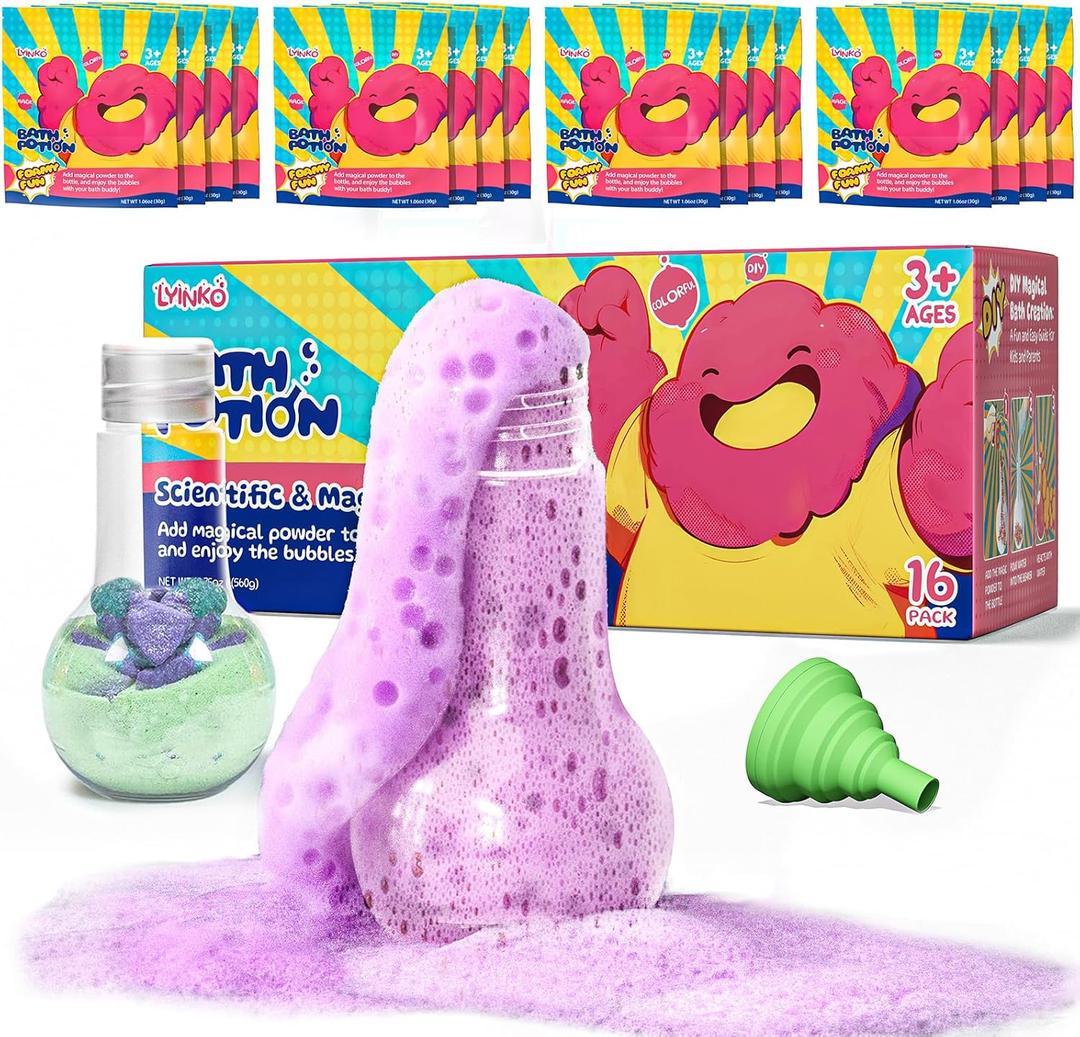 Bath Bomb Potions, 16 Pack Fizzy Bubble Bath Explosions, Cool Foam and Bubble Science Beaker for Bath, Fun Science & Magical Bath Time Buddy, Interactive Bath Bombs