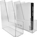 Vertical File Holder, 2 pack Plastic Magazine Organizer, Multi-purpose Document Organizer for Home Office (Clear)