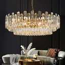 31.5" Gold Crystal Chandeliers Fully Transparent Crystal Modern3-Tier Luxury Pendant Light 12-Light Ceiling Pendant Lighting for Dinning Room Living Room Foyer