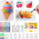 RuiHawk Magic Foam Texture Painting Kit for Kids, 75 Pcs 3D Puff Paint Art Supplies with 24 Auto-Flow Markers, 38 Texture Sheets & 10 Bead Necklace, Puffy Paint Kit Creative Gift for Ages 5-10