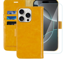 MONASAY Wallet Case Compatible for iPhone 16 Pro 5G,[Glass Screen Protector Included] [RFID Blocking] Flip Folio Leather Cell Phone Cover with Credit Card Holder, 6.3-inch, Yellow