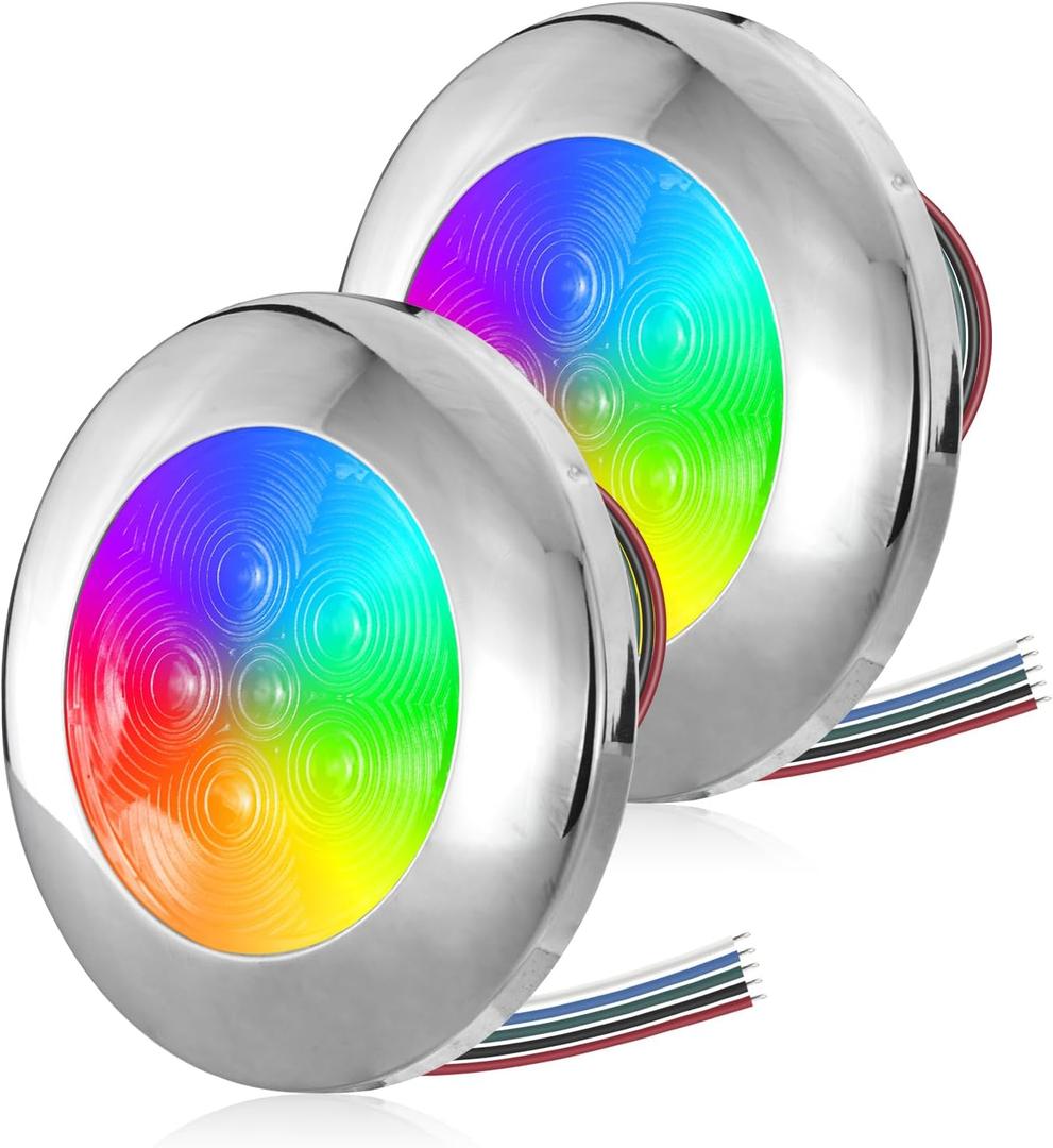 Marine Dome Light,Remote Control Full-Color RGBW LED,Adjustable Brightness and Color,Boat Interior Cabin Lighting,12V DC, 2.79-Inches (Remote Control Not Included)