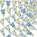 Faccito 5 Pcs Blue Tiles Lemon Decor Lemon Bunting Banners Blue Tiles Paper Pennant Garlands Lemonade Hanging Triangle Flags for Wedding Birthday Bridal Shower Bachelorette Party Decorations