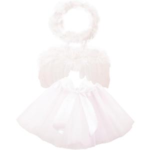 Nishine Baby Tulle Tutu Skirt Dress with Angel Wing Halo Outfit Sets Tutus Cosplay Photo Props (White)