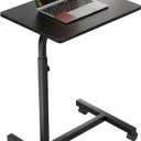 Overbed Table with Adjustable Height, Small Bedside Table with Wheels for Bed and Couch, Rolling Desk for Eating and Working, Black