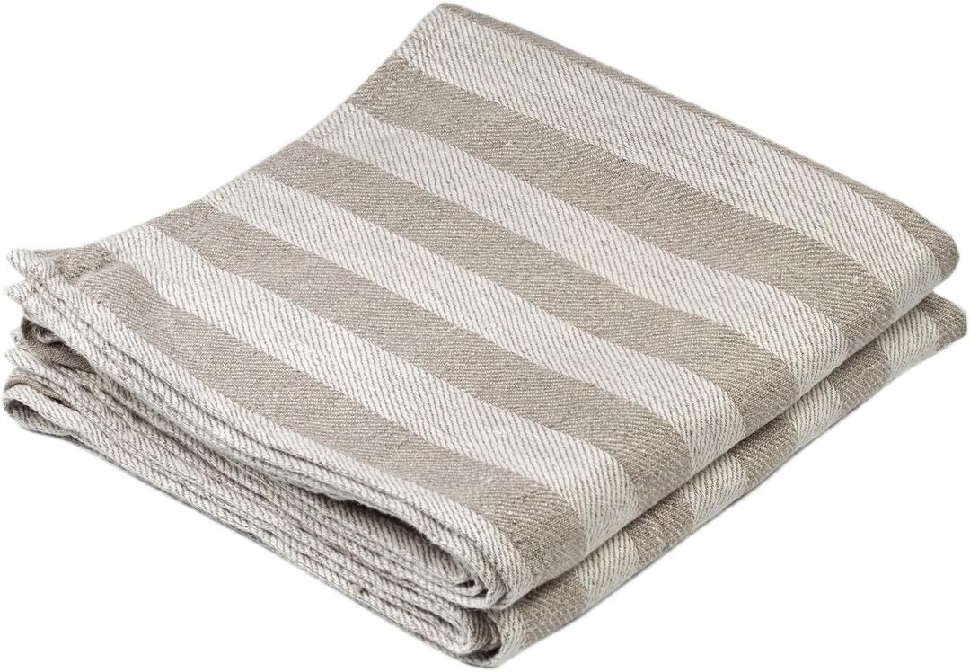 Jacquard Striped Pure 100% Linen Hand Kitchen Towel, 16 x 30 Inches, Set of 2, Grey/White