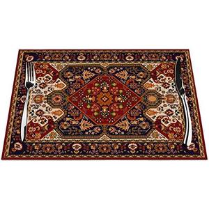 Turkish Placemats Set of 4, Oriental Turkish Carpet Art Pattern Placemats Heat Resistant for Dining Table Non-Slip 18x12 Inches Pm-014
