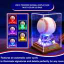 Baseball Display Case, Baseball Display Stand with LED Lights , Wooden Stand and a Bronze Medal,Cube Baseball Holder Display case, Acrylic Clear Ball Protector for Memorabilia Baseball Gifts