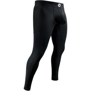 RM Real Men Nylon Pouch Running Leggings, ABCD Custom Pouch Size - Waist XS-5XL, Yoga Pants, Tights, Base Layer Cold Weather (1 Pack - Black Aero Flex)