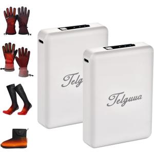Telguua Rechargeable Battery Pack Replacement for Heated Gloves,Huge Capacity Dual Charger Spare Battery for Electric Heated Gloves,-2PC(Spare/Backup/Extra Battery) (White)
