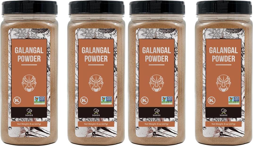 Soeos Galanga Powder 8oz (227g), Twin Pack, 16oz Total, Non-GMO, Kosher, Greater Galanga, Alpinia Galanga, Perfect for Tom Yum and Tom Kha Soups,Product of Vietnam, Galangal Powder for Cooking.