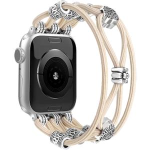 Beaded Bracelet Compatible with Apple Watch Band 41mm 38mm 44mm 42mm 45mm 46mm 49mm Women Boho Braided Solo Loop Nylon Stretchy Dressy Strap for iWatch Serie11/10/9/8/7/6/5/4 SE 3/2/1 Ultra