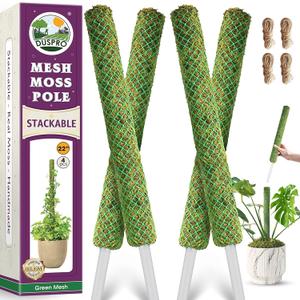 Duspro Green Stackable Mesh Moss Pole for Climbing Vines, Supporting Monstera Trellis, Extendable Plant Pole Moss Sticks, Potted Plant Stakes (4 Pack, 71'')