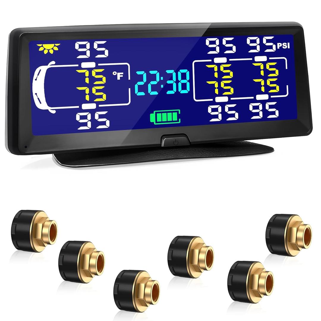 Hieha Rv Tire Pressure Monitoring System, 7.84 Solar TPMS for Rv Travel Trailer Coach Truck Fifth Wheel Motorhome with 6 Sensors, Real-time Monitoring Pressure and Temperature(0~198PSI)