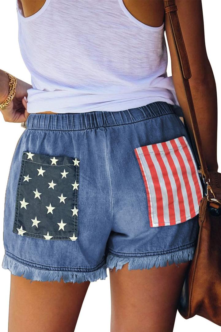 YOCUR Womens Lightweight Shorts Casual Baggy Trendy Hot Pants Elastic Waist Drawstring Comfy Shorts (Blue, M)