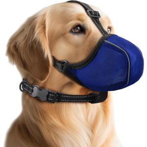 Dog Muzzle - Soft Breathable Mesh Nylon Adjustable Muzzle for Large Dogs Prevents Chewing, Biting & Scavenging | Secure Collar Strap Design(Blue XL)