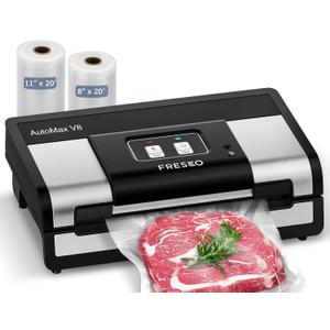 Fully Automatic Vacuum Sealer, 95Kpa Powerful Food Vacuum Sealer Machine, Auto Dry-Wet Detection | Bag Cutter | 2 Rolls Bags | Effortless Operation, Silver - Black