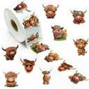 800Pcs Cute Highland Cow Roll Stickers 8 Style Cartoon Hyland Cattle Decals, Water Bottle Laptop Scrapbook Luggage Decor Incentive School Classroom Rewards Gift Party Favor Supplies