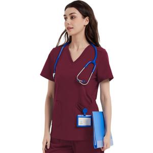 QBK Yoga Scrub Top for Women V Neck Shirt with 2 Pockets, Comfort Soft Stretch, Easy Care (Medium, Wine Red) QBK Yoga Scrub Top for Women V Neck Shirt with 2 Pockets, Comfort Soft Stretch, Easy Care (Medium, Wine Red)