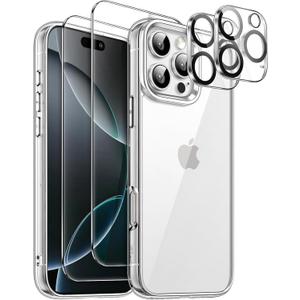 JETech 5 in 1 Case for iPhone 16 Pro 6.3-Inch with 2 Pack Each Tempered Glass Screen Protectors and Camera Lens Protectors, Non-Yellowing Shockproof Bumper Phone Cover (Clear) JETech 5 in 1 Case for iPhone 16 Pro 6.3-Inch with 2 Pack Each Tempered Glass Screen Protectors and Camera Lens Protectors, Non-Yellowing Shockproof Bumper Phone Cover (Clear)