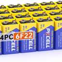 PKCELL 9V Batteries, 24 Pack 9 Volt Batteries Carbon Zinc, 9V Battery for Smoke Detector, Alarms, 6F22 Square Battery