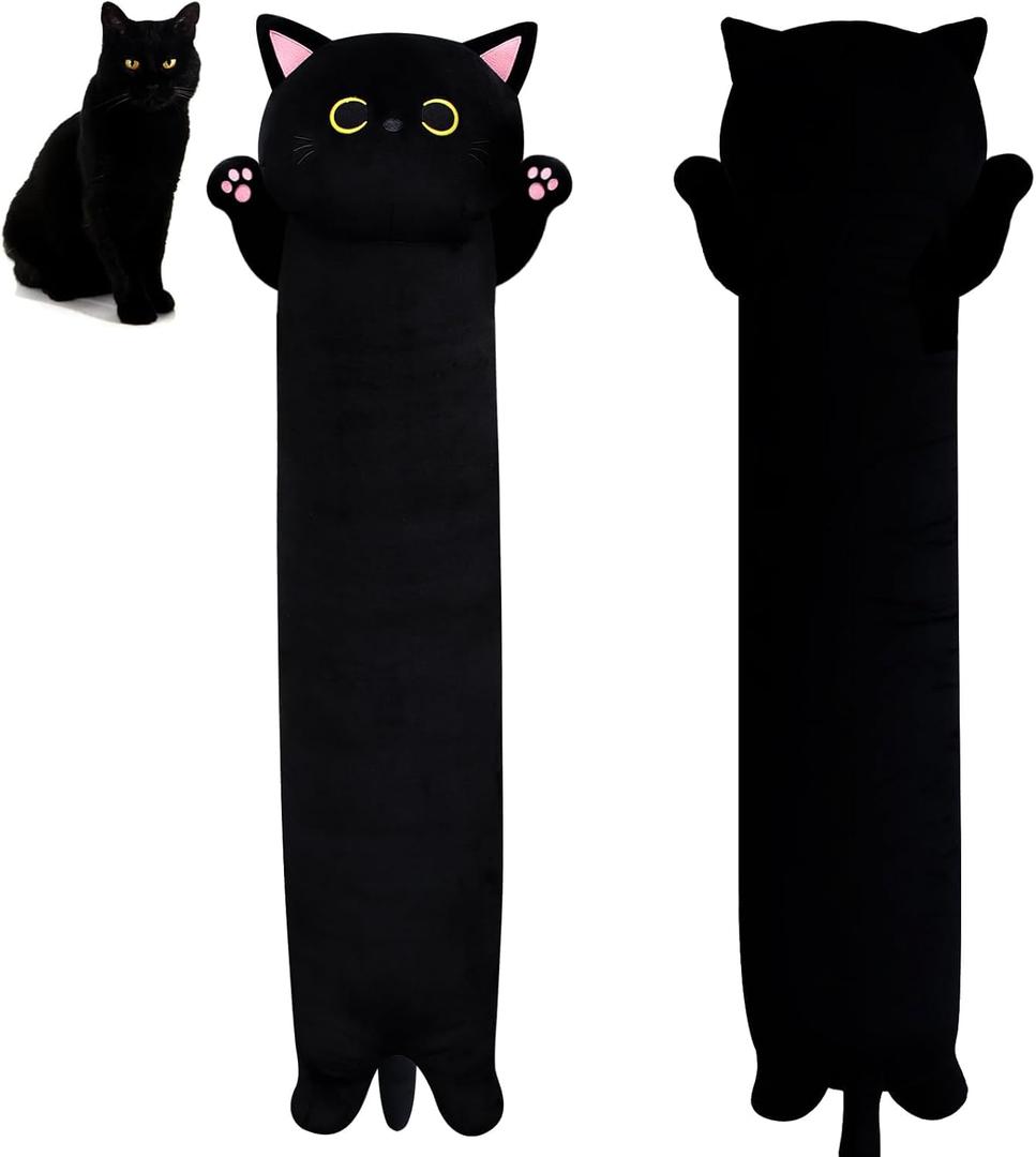 MUFEIRUO Long Cat Plush Long Cat Body Pillow, 33" Cute Black Cat Stuffed Animals Cat Plushie, Soft Cartoon Cat Plush Pillow Kawaii Stuffed Cat Toys for Kids Girls Boys,Gifts for Birthday Halloween (90cm)