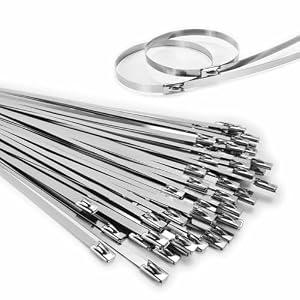 DAFONSO Chain Link fence Ties 100pcs Multi-Purpose Self-Locking Metal Zip Ties Stainless Steel Zip Ties 11.8inch, Suitable for Machinery, Exhaust Wrap, Farms, Pipes, Roofs, Cables, and Outdoor Fence