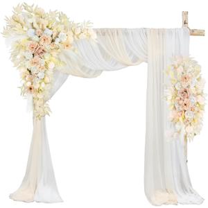 Ting's time Artificial Wedding Arch Flowers Kit(Pack of 4) 2pcs Large Artificial Flower Swags with 2pcs Draping Fabric for Wedding Party Ceremony Decoration(Beige)