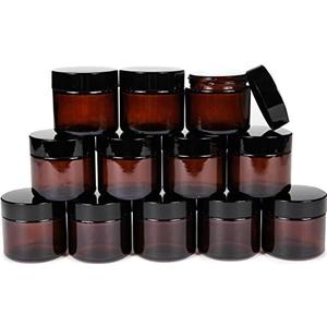 Vivaplex, 20, Amber, 2 oz, Round Glass Jars, with Inner Liners and black Lids