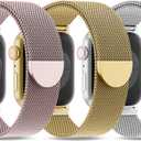 3 Pack Metal Mesh Loop Compatible with Apple Watch Band 38mm 40mm 41mm 42mm 44mm 45mm 46mm 49mm Women Men, Stainless Steel Magnetic Clasp Strap for iWatch Series 11 10 9 8 SE 7 6 5 4 3 2 1 Ultra