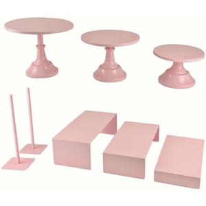 Set of 8 Pink Cake Stands Donut Holder Round Metal Dessert Display Risers Cupcake Stand Serving Platter for Weddings Birthday Baby Showers Anniversary Party