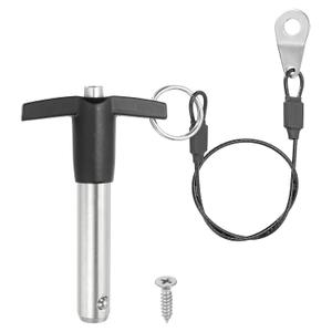 PATIKIL 1/2"(12mm) Diameter 304 Stainless Steel Quick Release Pin, Usable Length 1.6"(40mm) Push-Button t Handle Lock Pins with 25cm Lanyard Cable M5 Screw, Silver