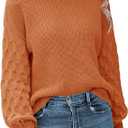 Women's Fall 2025 Sweaters Casual Chunky Knit Pullover Long Sleeve Loose Fit Winter Fashion Tops, 2XL Orange