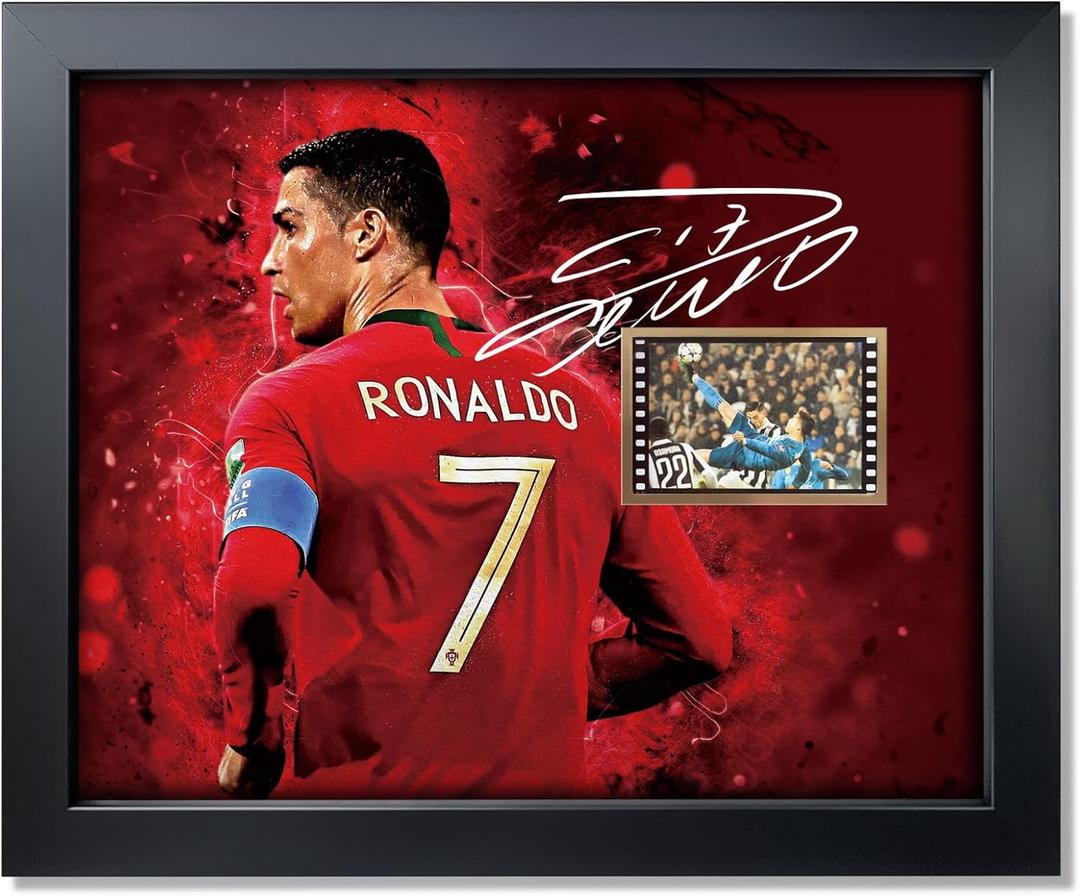 sufenvera Signed CR7 Cristiano Ronaldo Framed Photo Collage Poster 10x8 Inch, Juventus vs. Real Madrid Film Display of UEFA Champions League 2017-18 Quarterfinal, Gifts for Soccer Fan