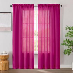 Hot Pink Semi Sheer Curtains for Bedroom 84 Inches Long 2 Panels, Light Filtering Lightweight Soft Modern Solid Window Curtains for Living Room Raspberry Decor Drapes, Each Panel 52" W x 84" L