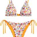 ZAFUL Women's Triangle Bikini Floral String Bikini Set Two Piece Swimsuit Bathing Suits (Large, 2-bright Yellow)