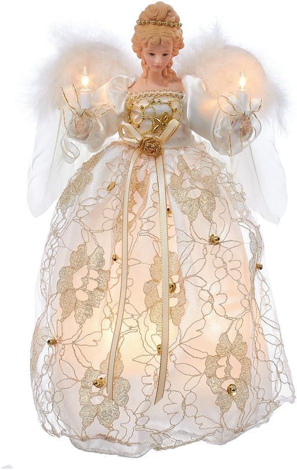 Kurt Adler Ul 10 Light Ivory and Gold Angel Treetop, 12"