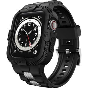 GELISHI Bands Compatible for Apple Watch Band 45mm 44mm 42mm, Men Sport Rugged Band with Protective Case for Watch Series 9 8 7/ Series 6 SE 5 4 3, Black