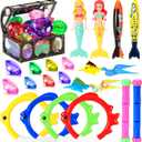 VGOFUN Diving Pool Toys for Kids Ages 3-12, Swimming Pool Toys Water Sinking Toys with Diving Gem Pirate Treasure Chest, Mermaid Toys, Dive Rings Sticks Torpedo Storage Bag for Summer Party Favor