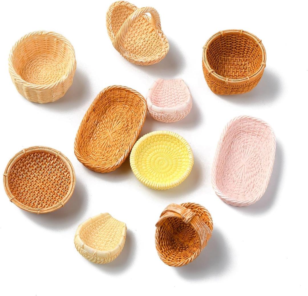 KitBeads 40Pcs 20 Styles Resin Rattan Basket Figures Miniature Willow Basket Mini Picnic Baskets for Crafts Dollhouse Fairy Garden Micro Landscape Decor