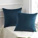 Phantoscope Pack of 2 Velvet Decorative Throw Pillow Covers Soft Solid Square Cushion Case for Couch Dark Blue 20 x 20 inches 50 x 50 cm
