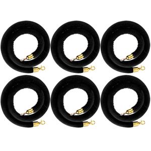 Woanger 6 Pack Velvet Stanchion Rope, 5 Feet Crowd Control Stanchion Ropes Safety Barrier with Gold Plated Hook for Carpet Events Movie Theaters Grand Openings Hotels Party(Black)